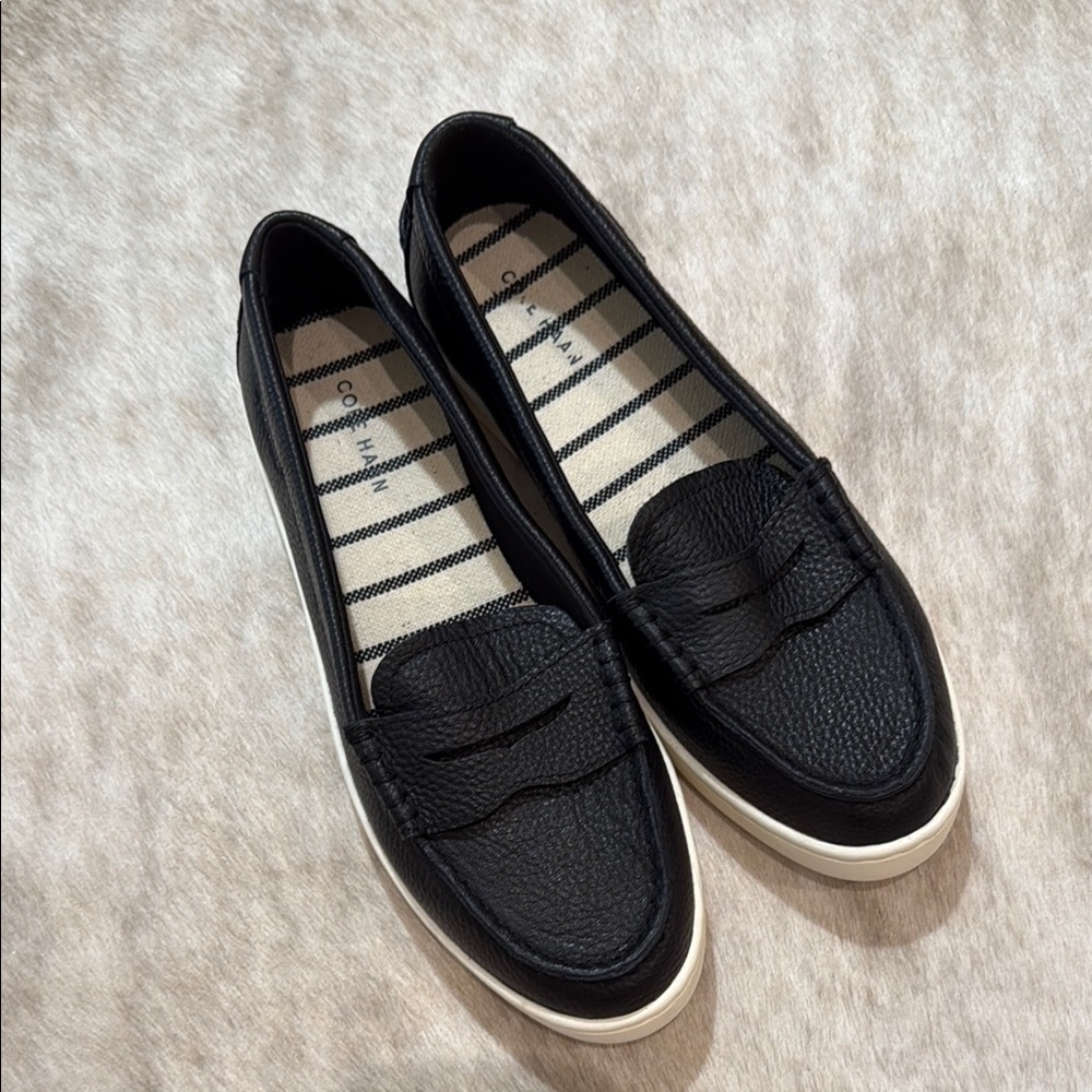 Cole Haan Black Flats with Penny Loafer Style